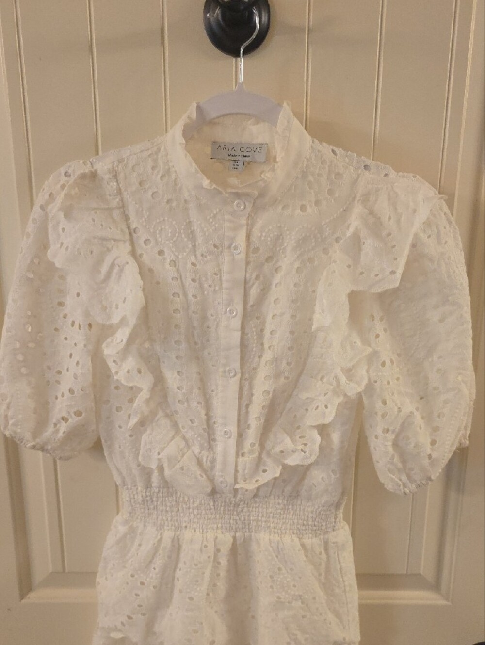 White Eyelet Ruffle Mini Dress - Picture 4 of 7